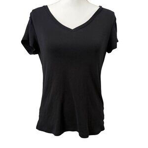 Liz Claiborne Black V-Neck Short Sleeve Womens Casual T-Shirt Size L